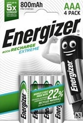 Oplaadbare batterijen AAA Energizer Extreme 800mah blister van 4 stuks