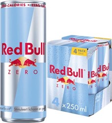 Red Bull energiedrank, zero, blik van 25 cl, pak van 4 stuks