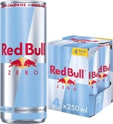 Red Bull energiedrank, zero, blik van 25 cl, pak van 4 stuks