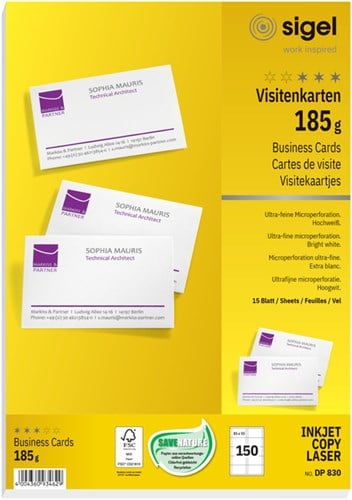 Visitekaart Sigel 185 Grs 85X55 Mm Wit