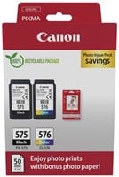 Canon photo value pack 1 x PG-575 + 1 x CL-576 100 pagina's OEM 5438C004 4 kleuren ink+photo paper (2) blk-col ST w/o SEC
