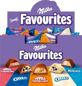 Milka Favourites chocolade doos van 106 stuks (1 kg)