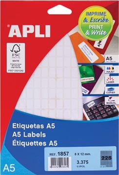 Apli witte etiketten Print & Write 8 x 12 mm 3.375 stuks 225 per blad 1857
