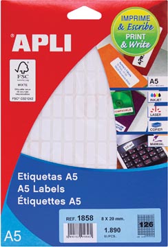 Apli witte etiketten Print & Write 8 x 20 mm 1.890 stuks 126 per blad 1858