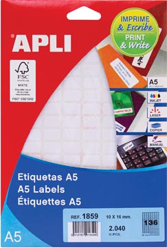 Apli witte etiketten Print & Write 10 x 16 mm 2.040 stuks 136 per blad 1859
