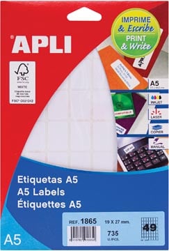 Apli witte etiketten Print & Write 19 x 27 mm 735 stuks 49 per blad 1865