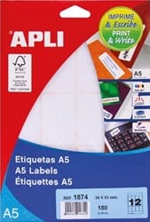 Apli witte etiketten Print & Write 34 x 53 mm 180 stuks 12 per blad 1874