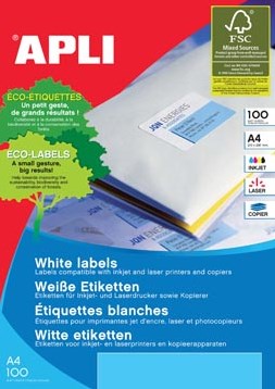 Apli Witte etiketten 199,6 x 144,5 mm 200 stuks 2 per blad 2423