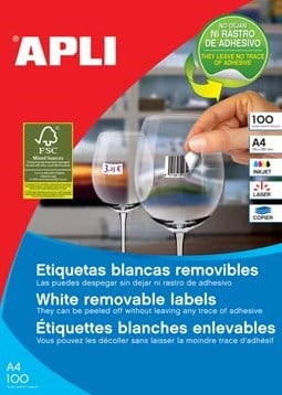 Apli afneembare witte etiketten 38 x 21,2 mm 6.500 stuks 65 per blad 3052
