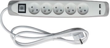 Perel contactdoos met 5 stopcontacten 2 USB en schakelaar 1,5 m wit/grijs voor NL