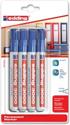 Edding permanent marker 3000, blauw blister met 4 stuks