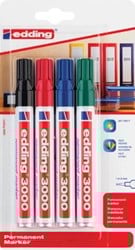 Edding permanent marker 3000, blister van 4 stuks in geassorteerde kleuren