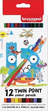 Bruynzeel Kids kleurpotloden Twin Point  set van 12 stuks in geassorteerde kleuren