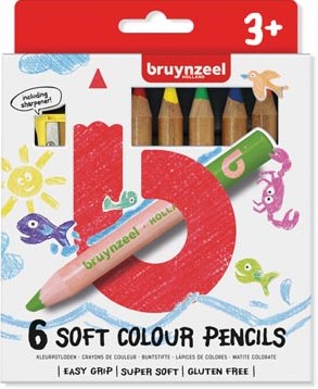 Bruynzeel Kids zachte kleurpotloden set van 6 stuks in geassorteerde kleuren