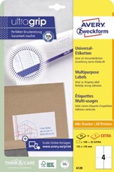 Avery Zweckform 6120, Universele etiketten Ultragrip wit 25+5 vellen  4 per vel 105 x 148 mm