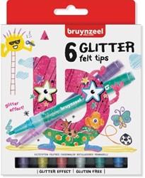 Bruynzeel Kids  viltstiften Glitter set van 6 stuks in geassorteerde kleuren