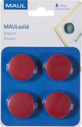 Ronde magneet diameter 32 mm rood blister van 4 stuks