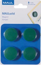 Ronde magneet diameter 32 mm groen blister van 4 stuks