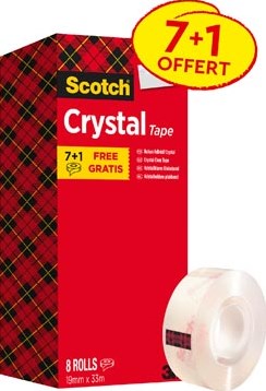 Plakband Scotch Crystal 600 19mmx33m transparant 7+1 gratis-2