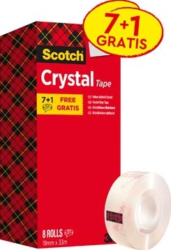 Plakband Scotch Crystal 600 19mmx33m transparant 7+1 gratis