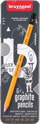 Bruyzeel potlood blikken doos met 6 stuks in geassorteerde hardheden
