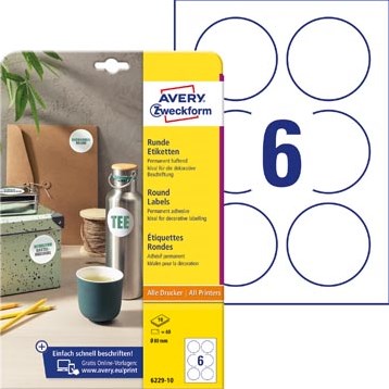 Avery Zweckform ronde etiketten diameter 80 mm wit permanent klevend 60 etiketten 10 vellen-2