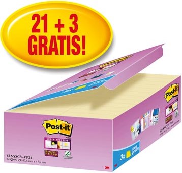 Post-it Super Sticky Notes - Kanariegeel 47.6 x 47.6 mm 24 blokken -Individueel verpakt - 18 blokken-2