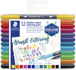Staedtler brushpen Brush letter duo doos van 12 stuks in geassorteerde kleuren