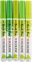 Brushpen Talens Ecoline set-groen blister à 5 stuks ass