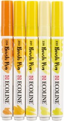 Brushpen Talens Ecoline set-geel blister à 5 stuks ass
