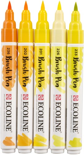 Brushpen Talens Ecoline set-geel blister à 5 stuks ass-2