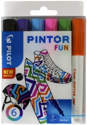 Verfstift Pilot Pintor 1.0mm assorti zwart lichtgroen oranje roze violet lichtblauw 6 stuks