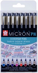 Fineliner Sakura pigma micron 0.4mm blister à 8 stuks assorti