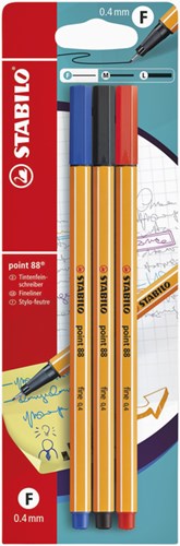 Fineliner STABILO point 88 blister à 3 kleuren