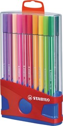 Viltstift  STABILO Pen 68 ColorParade rood/blauw etui  à 20 kleuren