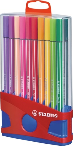 Viltstift  STABILO Pen 68 ColorParade rood/blauw etui  à 20 kleuren