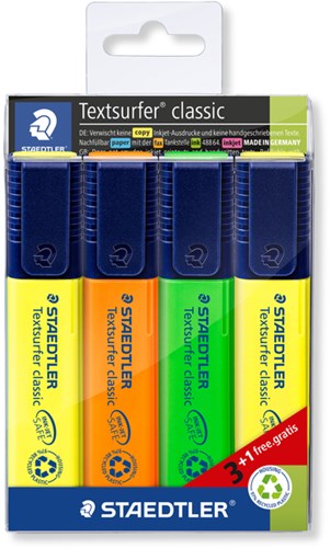 Markeerstift Staedtler 364 Textsurfer set à 3 stuks assorti + 1 geel gratis