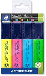 Staedtler Markeerstift Textsurfer Classic etui van 4 stuks: geel, roze, blauw en groen