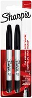 Viltstift Sharpie twin tip rond 0.5mm en 0.9mm zwart blister à 2 stuks