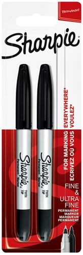 Viltstift Sharpie twin tip rond 0.5mm en 0.9mm zwart blister à 2 stuks