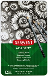 Derwent grafietpotlood Academy blik van 12 stuks: 6B-5B-4B-3B-2B-B-HB-H-2H-3H-4H-5H