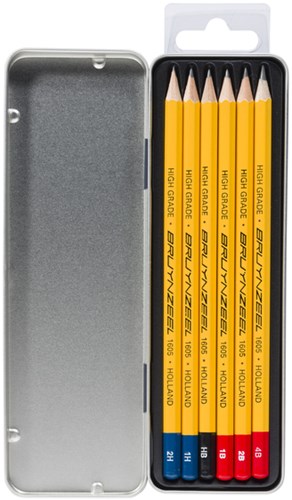 Bruyzeel potlood blikken doos met 6 stuks in geassorteerde hardheden-2