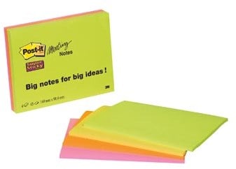 Post-It Super Sticky meeting notes 98,4 x 149 mm 45 vel 4 blokken in geassorteerde kleuren