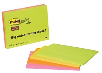 Post-It Super Sticky meeting notes 984 x 149 mm 45 vel 4 blokken in geassorteerde kleuren