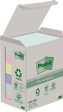 Post-it recycled notes Nature 100 vel 38 x 51 mm pak van 6 blokken geassorteerde kleuren