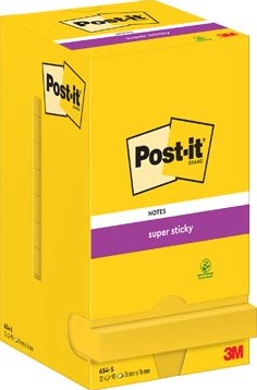 Memoblok 3M Post-it 654 Super Sticky 76x76mm geel