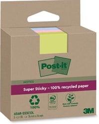 Post-it Super Sticky Notes Recycled 70 vel 76 x 76 mm assorti pak van 3 blokken