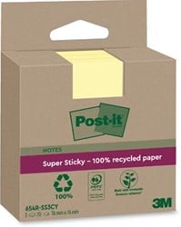 Post-it Super Sticky Notes Recycled 70 vel 76 x 76 mm geel pak van 3 blokken