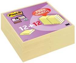Post-it super Sticky notes 90 vel 76 x 76 mm geel pak van 12 blokken + 12 gratis