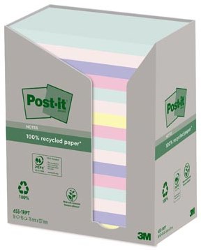Post-it recycled notes Nature 100 vel 76 x 127 mm pak van 16 blokken geassorteerde kleuren